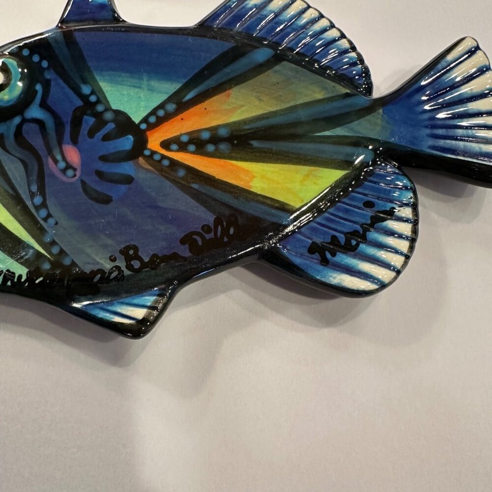 Ben Diller Signed Trigger Reef Fish Small Platter Plate Decor Maui Hawaii - Picture 3 of 12